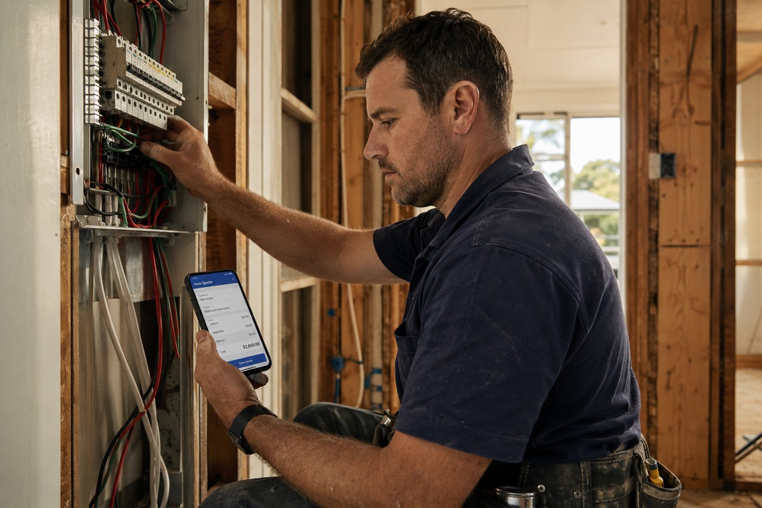 Building and sending a quote on-site from a phone with AxiomBlue